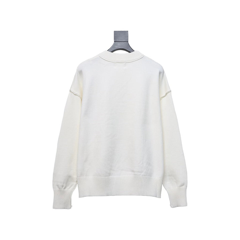 Ami Crewneck Sweater Off White/Red 2