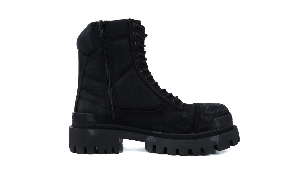 Balenciaga Black Canvas Distressed Strike Boots 2