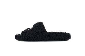 Balenciaga Coke Label Furry Slides Black 654747 W2DO1 1096 2