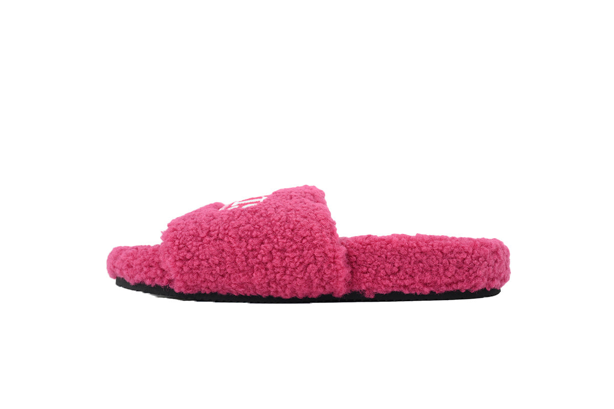 Balenciaga PARIS Label Furry Slides Pink 2